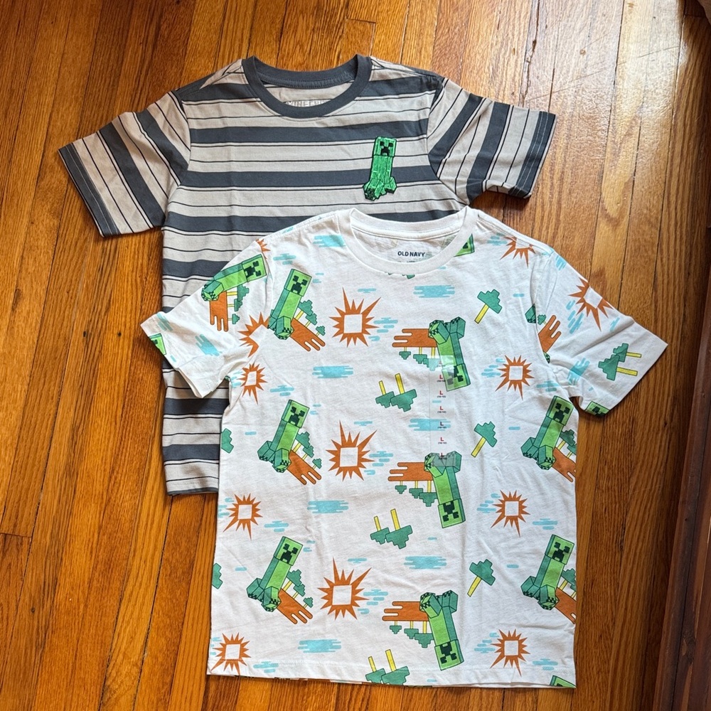 Kids Minecraft Creeper T-Shirt Bundle - Gray and White